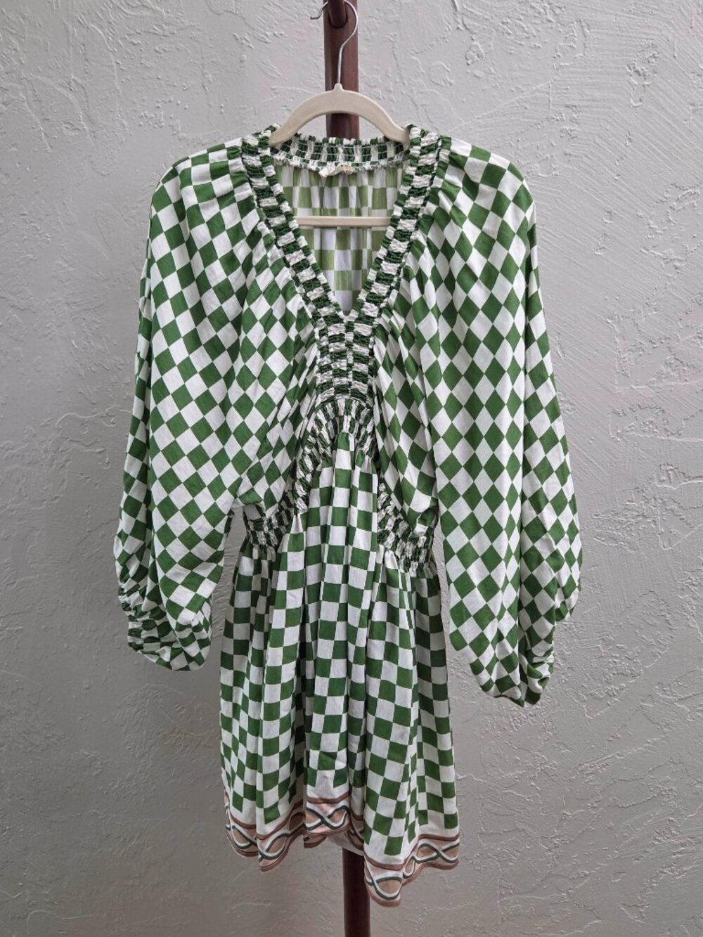 D42. Green Checkered Smocked‎ Dress